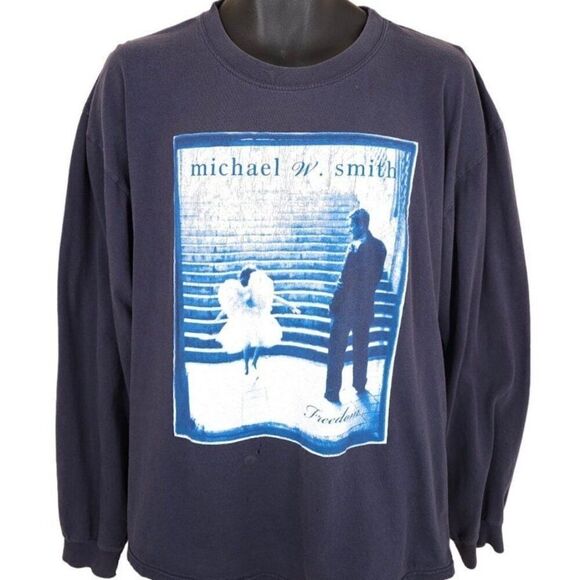 Vintage Michael W Smith T Shirt Mens Size XL Blue 90s Freedom Christian Music
